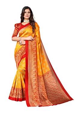 TreegoArt Fashion Damen Art Seide Anlass tragen Prnited Saree mit ungesticktem Blusenteil -(MINALI MUSTARD) von TreegoArt Fashion