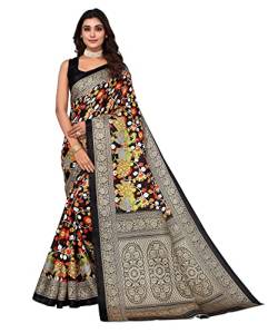 TreegoArt Fashion Damen Baumwoll-Seide Kalamkari Bedruckte Party Wear Saree mit ungesticktem Blusenteil -(KAMAL BLACK) von TreegoArt Fashion