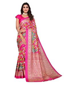 TreegoArt Fashion Damen Baumwoll-Seide Kalamkari Bedruckte Party Wear Saree mit ungesticktem Blusenteil -(KAMAL PINK) von TreegoArt Fashion