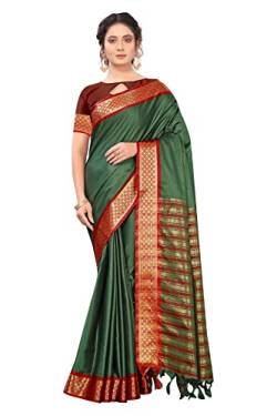 TreegoArt Fashion Damen Baumwolle Seide Partykleidung Banarasi Saree mit ungesticktem Blusenteil -(Janki-Green) von TreegoArt Fashion