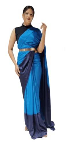 TreegoArt Fashion Damen Chinon Bereit zu tragen genähter drapierter Saree mit Blusenstück -(Faluda Blue) von TreegoArt Fashion