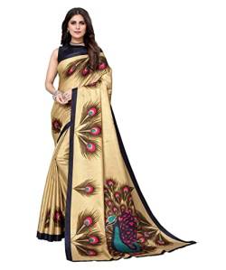 TreegoArt Fashion Damen-Handwebstuhl aus Kunstseide bedruckte Partykleidung Indischer Saree mit ungesticktem Blusenteil -(Golden Peacock) von TreegoArt Fashion