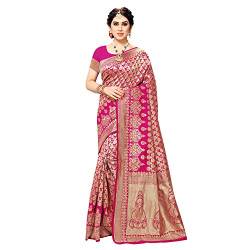 TreegoArt Fashion Damen Kanjivaram Jacquard Silk Saree Mit Unstitchead Bluse Stück - (Silk Ghanti Pink) von TreegoArt Fashion
