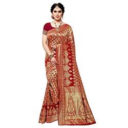 TreegoArt Fashion Damen Kanjivaram Jacquard Silk Saree Mit Unstitchead Bluse Stück - (Silk Ghanti Red) von TreegoArt Fashion
