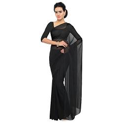 TreegoArt Fashion Frauen, s Georgette Plain Saree Mit Unstitched Bluse Stück (Plain Black_Black) von TreegoArt Fashion