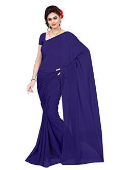 TreegoArt Fashion Frauen, s Georgette Plain Saree Mit Unstitched Bluse Stück (Plain Nevy Blue_Navy Blue) von TreegoArt Fashion