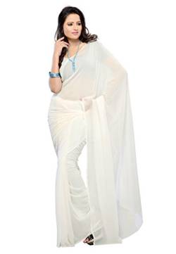 TreegoArt Fashion Frauen, s Georgette Plain Saree Mit Unstitched Bluse Stück (Plain Pure White_White) von TreegoArt Fashion