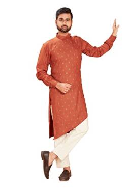 TreegoArt Fashion Heavy Cotton Ethnic Wear Kurta Pyjama Set Stickerei Butti für Herren -(Squirrel706-Orange-2XL) von TreegoArt Fashion