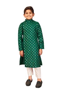 TreegoArt Modisches Kurta-Pyjama-Set aus Reiner Baumwolle für Kinder, Foliendruck, Butti und Tasche mit Knopf für Jungen (Squirrel503-Green-34) von TreegoArt Fashion