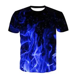 T Shirt Herren Farbe 3D Flamme Drucken, Treer Unisex Sommer T-Shirt Casual Rundhals Kurzarm Shirt Tops Männer Beiläufige Hemden Sport Tops Blusen Lustige S-6XL (Blaue Flamme,4XL) von Treer-shop