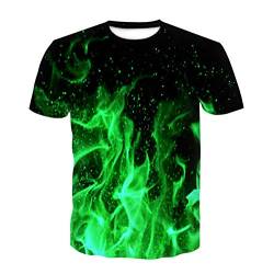 T Shirt Herren Farbe 3D Flamme Drucken, Treer Unisex Sommer T-Shirt Casual Rundhals Kurzarm Shirt Tops Männer Beiläufige Hemden Sport Tops Blusen Lustige S-6XL (Grüne Flamme,L) von Treer-shop