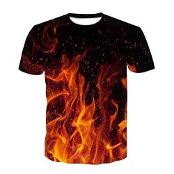 T Shirt Herren Farbe 3D Flamme Drucken, Treer Unisex Sommer T-Shirt Casual Rundhals Kurzarm Shirt Tops Männer Beiläufige Hemden Sport Tops Blusen Lustige S-6XL (Rote Flamme,L) von Treer-shop