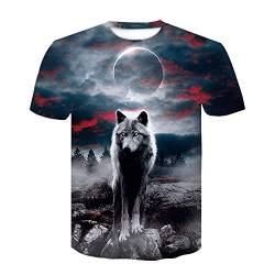 T Shirt Herren Farbe 3D Wolf Drucken, Treer Unisex Sommer T-Shirt Casual Rundhals Kurzarm Shirt Tops Männer Beiläufige Hemden Sport Tops Blusen Lustige S-6XL (Dunkelgrau Wolf,3XL) von Treer-shop