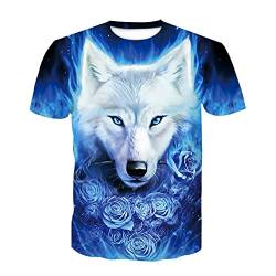 T Shirt Herren Farbe 3D Wolf Drucken, Treer Unisex Sommer T-Shirt Casual Rundhals Kurzarm Shirt Tops Männer Beiläufige Hemden Sport Tops Blusen Lustige S-6XL (Rose Wolf,M) von Treer-shop