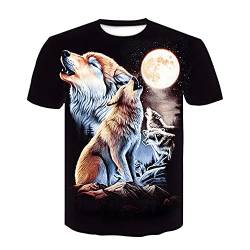 T Shirt Herren Farbe 3D Wolf Drucken, Treer Unisex Sommer T-Shirt Casual Rundhals Kurzarm Shirt Tops Männer Beiläufige Hemden Sport Tops Blusen Lustige S-6XL (Schwarz Wolf,4XL) von Treer-shop