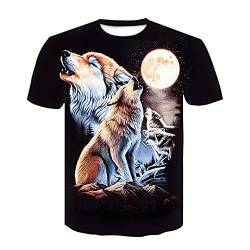 T Shirt Herren Farbe 3D Wolf Drucken, Treer Unisex Sommer T-Shirt Casual Rundhals Kurzarm Shirt Tops Männer Beiläufige Hemden Sport Tops Blusen Lustige S-6XL (Schwarz Wolf,M) von Treer-shop