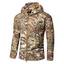 Treer Herren Regenjacke Wasserdicht Winddicht Atmungsaktiv Outdoor Softshell Herrenjacke Fleece Gefüttert Kapuzenmantel für Winter Sports Wandern Camping Windjacke (3XL,Tarnen) von Treer