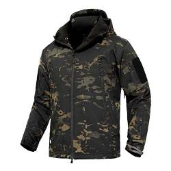 Treer Herren Regenjacke Wasserdicht Winddicht Atmungsaktiv Outdoor Softshell Herrenjacke Fleece Gefüttert Kapuzenmantel für Winter Sports Wandern Camping Windjacke (XL,Militär) von Treer