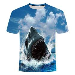 Treer T Shirt Herren 3D Blau Hai Drucken, Unisex Sommer T-Shirt Casual Rundhals Kurzarm Shirt Tops Männer Beiläufige Hemden Sport Tops Blusen Lustige Geschenke S-5XL (Blau hai 2,5XL) von Treer