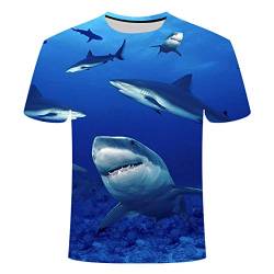 Treer T Shirt Herren 3D Blau Hai Drucken, Unisex Sommer T-Shirt Casual Rundhals Kurzarm Shirt Tops Männer Beiläufige Hemden Sport Tops Blusen Lustige Geschenke S-5XL (Blau hai 3,XXL) von Treer