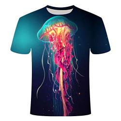 Treer T Shirt Herren 3D Print, Drucken Sommer Unisex T-Shirt Casual Rundhals Kurzarm Shirt Tops Männer Beiläufige Hemden Sport Tops Blusen S-5XL (Rote Qualle,3XL) von Treer