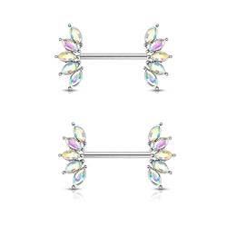Chirurgenstahl Brustwarzenpiercing mit Kristallen bestückt | 2er Set | Kristalle |16mm | 14G | Crystal Marquise | Nipple Rings | Barbell | 2 Stück | Intimpiercing | Edelstahl (Aurora Borealis) von Trend Agent