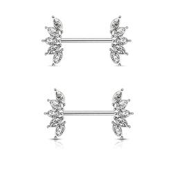 Trend Agent Chirurgenstahl Brustwarzenpiercing mit Kristallen bestückt | 2er Set | Kristalle |16mm | 14G | Crystal Marquise | Nipple Rings | Barbell | 2 Stück | Intimpiercing | Edelstahl (Klar) von Trend Agent