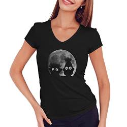 Shadow Puppets Moonlight Bert Ernie Schwarz Damen T-Shirt mit V-Ausschnitt Size L von Trend Creators