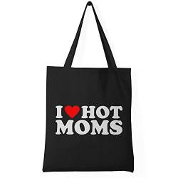 Trend Creators Funny I Love Hot Moms Heart Love Schwarze Einkaufstasche aus Segeltuch von Trend Creators