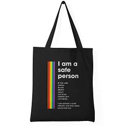 Trend Creators LGBTQ Ally I Am A Safe Person Schwarze Einkaufstasche aus Segeltuch von Trend Creators
