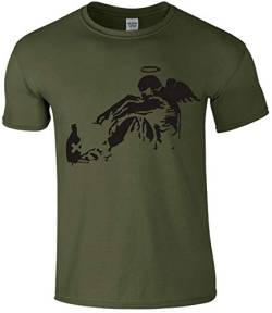 Banksy Herren T-Shirt Fallen Angel Street Art Urban Art T-Shirt Gr. 56, Militärgrün von Trend Gear