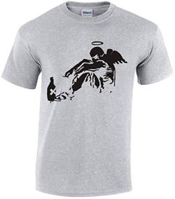 Banksy Herren T-Shirt Fallen Angel Street Art Urban Art T-Shirt Gr. XL, Sport Grau von Trend Gear