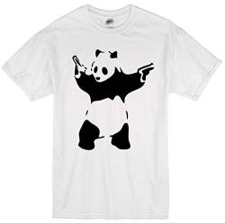 Banksy Panda with Guns Herren T-Shirts Urban Art Graffiti Hipster Bär Baumwolle S - 5XL T-Shirt Top Gr. L, weiß von Trend Gear