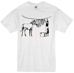 Banksy Zebra Wash Street Zebra Washing Art Graffiti Design Print T-Shirt Funny Fun T-Shirt Top Gr. L, weiß von Trend Gear