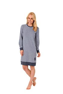 Trend Woman Damen Frottee Nachthemd mit Tupfen Punkten, Streifen + Bündchen Rundhals 59368 New, Farbe:Ringel blau;Größe:36/38 von Trend Woman