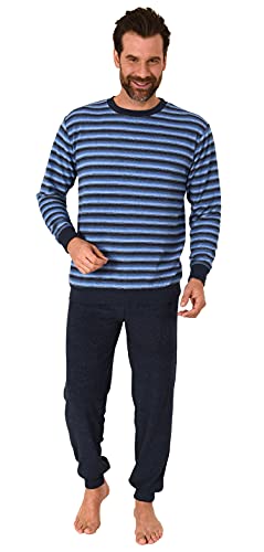 Edler Herren Frottee Pyjama Schlafanzug mit Bündchen - auch in Übergrößen - 212 101 13 754, Farbe:blau, Größe:52 von Trend by Normann