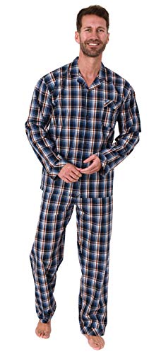 Edler Herren Pyjama Langarm Schlafanzug gewebt zum Knöpfen im Karo Design - 65342, Farbe:blau, Größe:48 von Trend by Normann