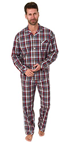 Edler Herren Pyjama Langarm Schlafanzug gewebt zum Knöpfen im Karo Design - 65344, Farbe:rot, Größe:50 von Trend by Normann