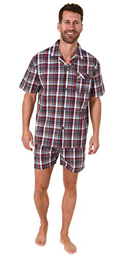 Edler Herren Pyjama Shorty Kurzarm Schlafanzug gewebt zum Knöpfen im Karo Design - 65345, Farbe:rot, Größe:48 von Trend by Normann