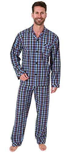 Eleganter Herren Pyjama Langarm Schlafanzug gewebt zum Knöpfen im Karo Design - 65343, Farbe:blau, Größe:50 von Trend by Normann