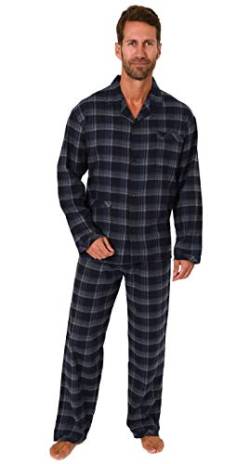 Herren Flanell Pyjama Schlafanzug Langarm zum durchknöpfen - 291 101 15 536, Farbe:Marine, Größe:58 von Trend by Normann