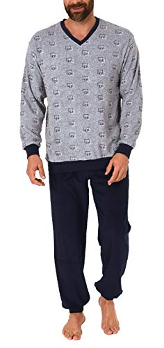 Herren Frottee Pyjama Schlafanzug lang mit Bündchen im edlen Minimalprint - 65399, Farbe:grau, Größe:48 von Trend by Normann