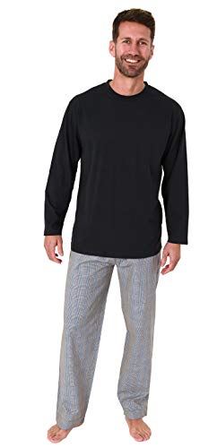 Herren Pyjama Langarm Schlafanzug mit Karierter Webhose - 65348, Farbe:schwarz, Größe:58 von Trend by Normann