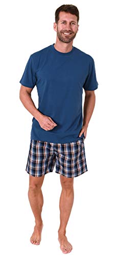 Herren Pyjama Shorty Schlafanzug Kurzarm mit Karierter Webshorts - 65349, Farbe:blau, Größe:50 von Trend by Normann