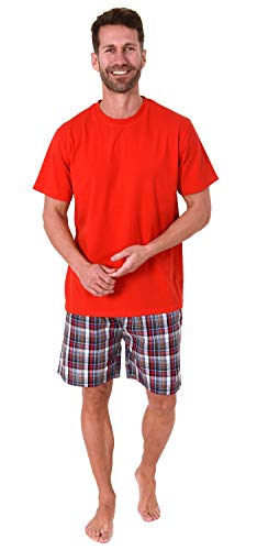 Herren Pyjama Shorty Schlafanzug Kurzarm mit Karierter kurzer Pyjamahose - 65350, Farbe:rot, Größe:48 von Trend by Normann