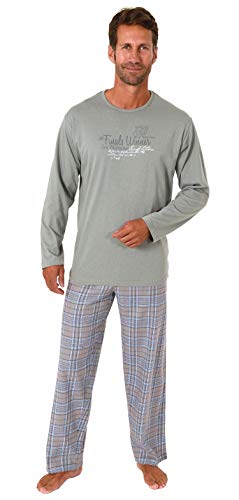 Herren Schlafanzug Pyjama Langarm mit Flanell Hose, Oberteil unifarben - 202 101 10 602, Farbe:grau, Größe:48 von Trend by Normann