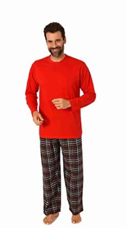 Herren Schlafanzug Pyjama Langarm mit Flanell Hose, Oberteil unifarben - 222 101 10 872, Farbe:rot, Größe:58 von Trend by Normann