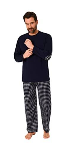 Herren Schlafanzug Pyjama lang mit Flanell Hose - auch in Übergrößen - 222 101 10 851, Farbe:Navy, Größe:50 von Trend by Normann