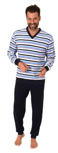 Trend by Normann Herren Frottee Pyjama mit V-Ausschnitt, Langarm, Streifen, Rot/Marine, 70245, Gr. 50 von Trend by Normann