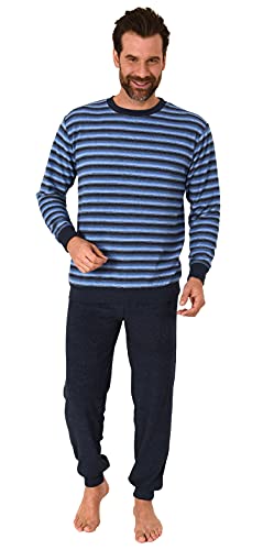 Trend by Normann Herren Frottee Schlafanzug mit Bündchen in Streifenoptik - auch in Übergrößen - 212 13 101, Farbe:blau, Größe:48 von Trend by Normann